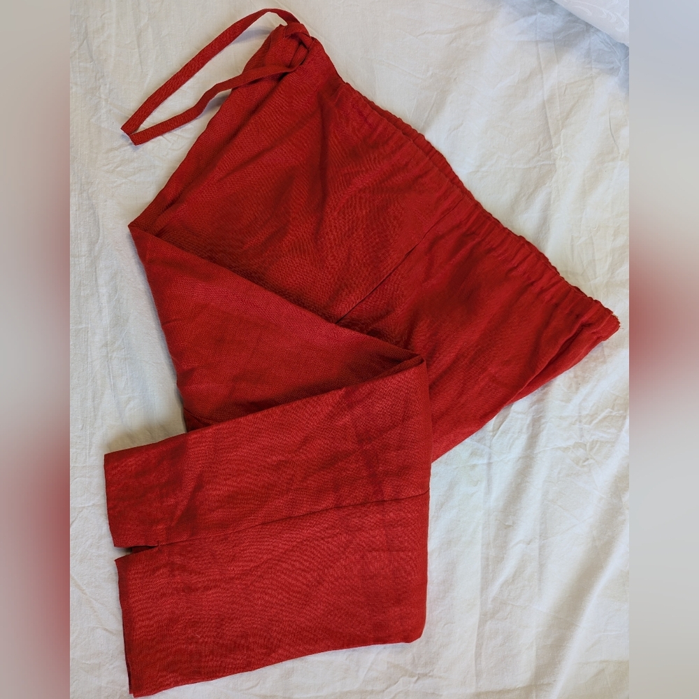 Jams World 100% Linen Draw String Cropped Pants Apple Red Size L